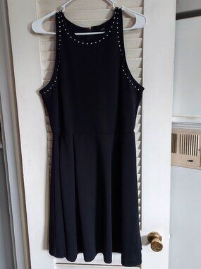 Mossimo Black Sleeveless Dress Studded Neckline Fit & Flare Size Large